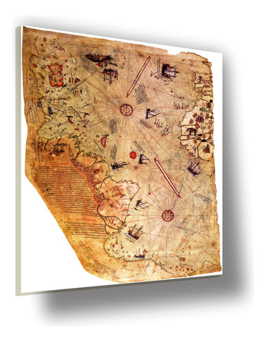 Cuadro Canvas Bastidor Mapa Mundi Piri Reis 1513 67x50