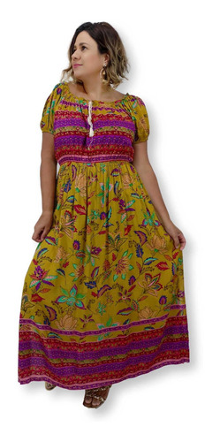 Vestido Longo Ciganinha Estampa Floral Boho Plus Size 21168