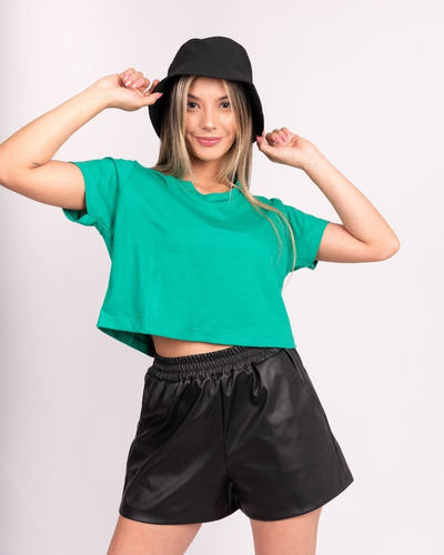 Remera Crop Top Mujer Manga Corta Algodon Basic Lisas Moda