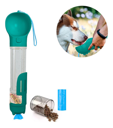 Dispensador Portátil Comedero Bebedero Macotas Perro Gato Color Turquesa