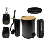 Kit Combo Baño 6 Piezas Negro Calidad Premium Bambú Negro