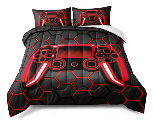 Bducok Gamer Comforter For Boys Teen, Geometric Honeycomb Aa
