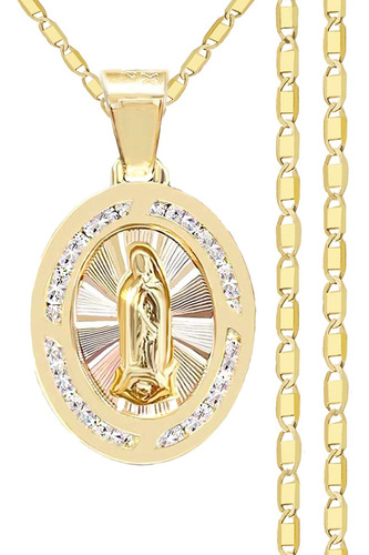 Medalla Oro Virgen Guadalupe Y Cadena Oro 10k Singapur 45cm