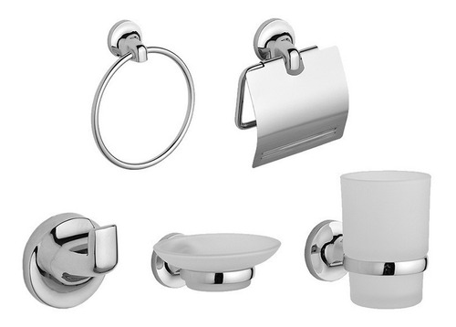 Kit Set Accesorios Baño 5 Pzas Metal Cromado Scano 