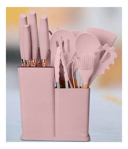 Set 18 Utensilios Cocina Repostería Mango Silicona Y Madera 