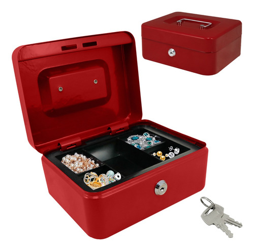 Caja Fuerte Seguridad Metálica Cash Box Cerradura Con Llave Color Rojo