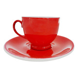 Juego X6 Taza De Cerámica Con Plato Café Té Color Rojo Liso