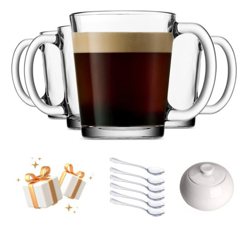 Pack 6 Tazas Mug Vidrio Café Té - 300 Ml