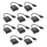 Kit 10 Atacado Conversor Hdmi Para Vga Com Cabo De Áudio P2