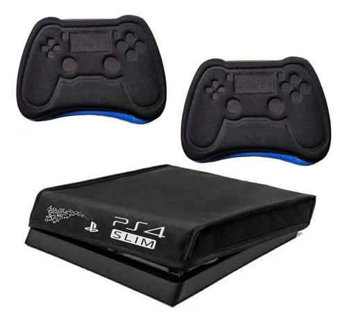 Kit Capa Antipoeira Ps4 Slim + 2 Cases P/ Controle Ps4