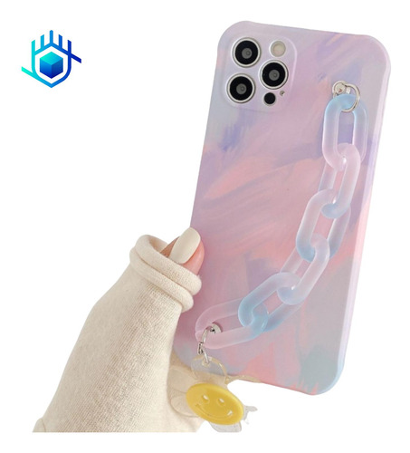 Funda Arcoiris Cadena+ Mica Para iPhone Protector Mujer Dama