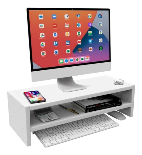 Prateleira Mdf  White Para Mesa Escritório Suporte Notebook