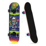 Patineta Skateboard Tabla De Madera Con Luz Led Herramienta