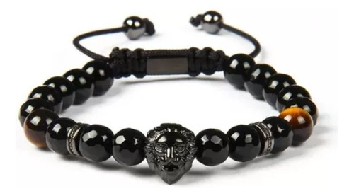 Pulsera Ajustable Hombre Leon Black Onix Goldamaia