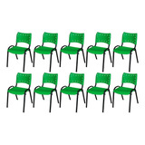 Kit 10 Cadeira Iso Base Preto Escola, Igreja Verde