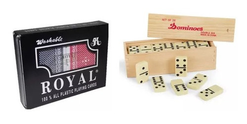 Combo Domino Juego Mesa Caja Madera Cartas Poker Royal