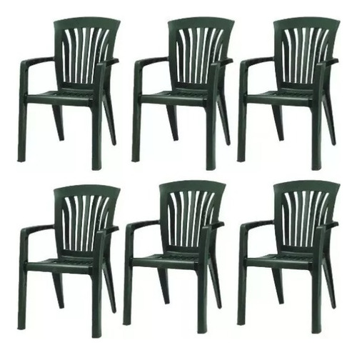 Sillas De Jardin Plasticas Reforzadas Sillon Kansas Con Apoyabrazos Pack 6 Color Negro