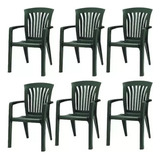 Sillas De Jardin Plasticas Reforzadas Sillon Kansas Con Apoyabrazos Pack 6 Color Negro