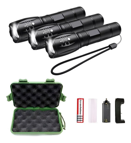 Kit 3 Lamparas Táctica Linterna Led Recargable Contra Agua