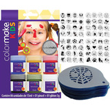 Tinta Corporal Rosto Infantil + Pincel +glitter + 64 Stencil