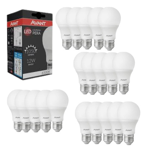 Kit C/ 20 Pç Lampadas Pera Bulbo Led 12w E-27  Luz Branca