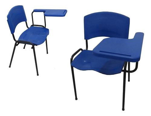 02 Cadeira Universitária Plást Azul C/ Prancheta S/ Cesto Le
