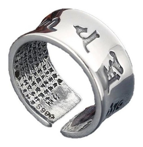 Anillo De Mantras Budista Om Mani Hombre Mujer Plata S999