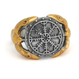 Anillo Acero Color Plata Vikingo Brujula Cuervos Odin Hombre