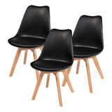 Kit C|3 Cadeira Leda Preta - Charles Eames Wood Com Almofada