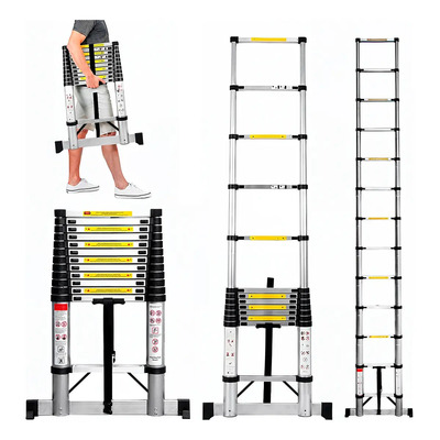 Escalera Telescópica Recta Plegable Retráctil 5m Color Plateado | Meses sin interés