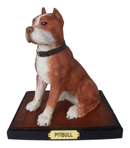 Estatueta Cachorro Pitbull Decoração Em Resina Enfeite