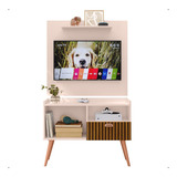 Painel Multiuso Sala Quarto Rack Compacto Tv 32 Polegadas Cor Off White | Off/ripado