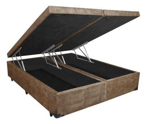 Cama Baú Bi-partida King Industrial Suede Bege 193x203