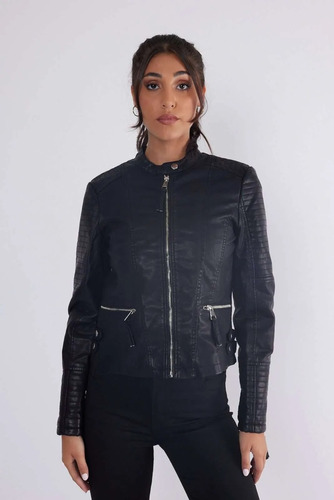 Campera Dama Scombro Cuero Piu Negra Nuevo Ingreso