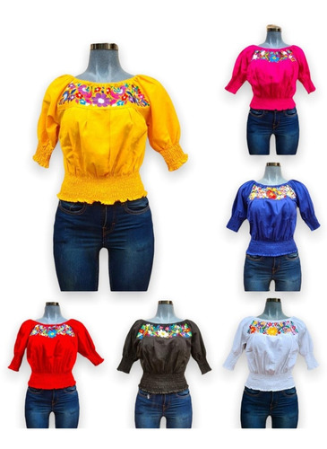 Lote De 6 Blusas Bordadas Mexicanas Modelo Lorena