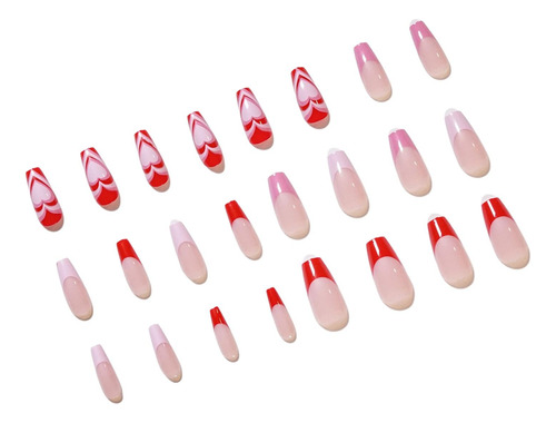 24 Peças Imprensa Em Unhas Coração Vermelho Leve