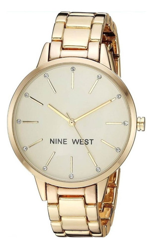 Nine West | Reloj Mujer | Nw/2098chgb | Original Correa Dorado Bisel Dorado Fondo Beige