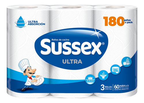 Rollo De Cocina Sussex Ultra 60 Paños X 3