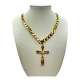 Collar|cadena Barbada Con Crucifijo En Oro Laminado De 18k
