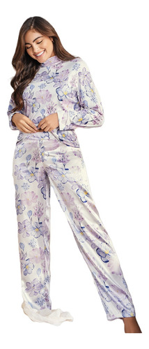 Pijama Pantalón Satín Estampado  Buso En Algodón Carol 50045