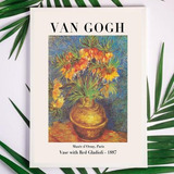 Quadro Van Gogh Vaso Flores 24x18cm - Vidro E Moldura Preta