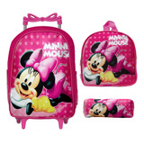 Kit Mochila Escolar Infantil Minnie Com Rodinhas