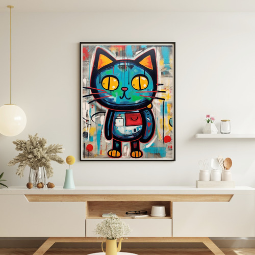 Quadro Decorativo Grande Gato Grafite 01 90x60cm Luxo Sala