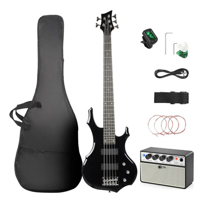 Bajo Eléctrico 5 Cuerdas Jidyous Negro con Amplificador Bluetooth 15W y Funda | Envío gratis