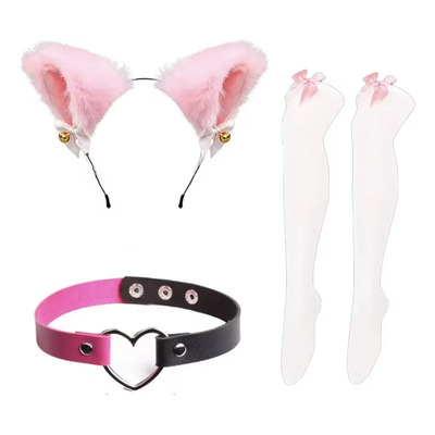 Set Cosplay Orejas Gato Rosa Diadema Collar Corazón Y Medias | MercadoLibre