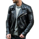 Chaqueta Motociclista Cuero Para Hombre Rompevientos