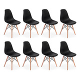 Conjunto 8 Cadeiras Charles Eames Eiffel Wood Base Madeira