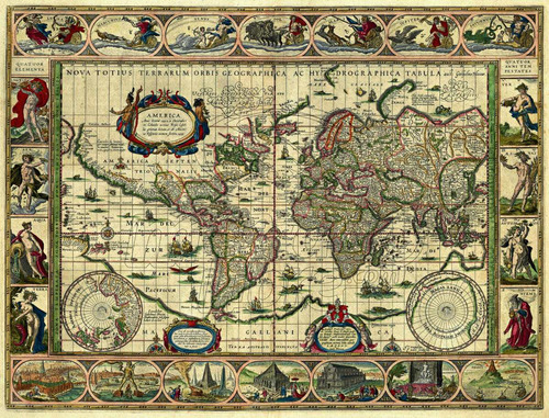 Lienzo Tela Canvas Mapa Mundi 1635 Willem Bleau 80 X 105 