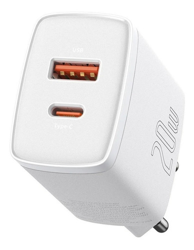 Cargador De Pared Baseus Usb-a + Usb-c Qc 3.0 Pd De 20 W, Color Blanco