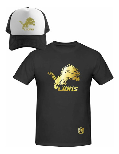 Kit Playera + Gorra Estilo Detroit Lions Nfl Gold